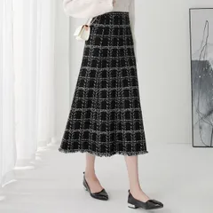 フレアスカート ニット ロング丈 チェック柄 デザイン レディース 韓国ファッション ファッション[K](T)