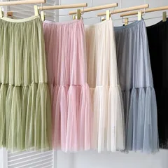 ロングスカート チュールスカート 無地 レディース  韓国 ファッション 雑貨 かわいい おしゃれ 北欧 送料無料 [K] (T)