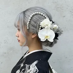 シルバーボールチェーン胡蝶蘭髪飾り　和装　成人式