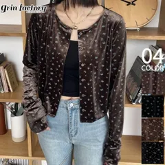 フラワーベロアカーディガン 指開き 長袖 クルーネック ベロア素材 花柄 レトロ コンパクト 羽織り トップス レディース きれいめ おしゃれ かわいい カジュアル ストレッチ タイトシルエット 華やか 袖長め フロントボタン シンプル 茶 黒 ブラウン ブラ