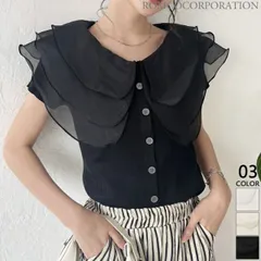 リブフリルカラーノースリーブトップス (T)