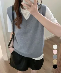 ニットベスト Vネック 重ね着 (T)