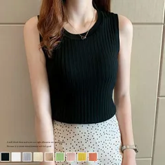 リブニット タンクトップ ノースリーブーブ 韓国 ファッション かわいい 可愛い おしゃれ レディースファッション アパレル カジュアル(T)