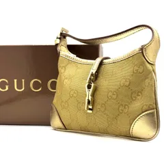 【品よく華やぐ名作】　GUCCI グッチ　ハンドバッグ ジャッキー GGキャンバス レザー ポーチ パーティ対応 レディース　ゴールド