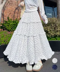 フリルティアード小花柄ロングスカート (T)