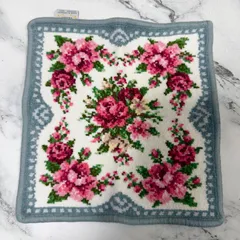 FEILER フェイラー タオルハンカチ ハンカチ シェニール織 グレー × ピンク 花柄 薔薇 お花