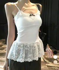 パッド付き裾レース切り替えキャミソール (T)