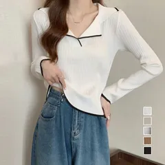 ポロニットトップス バイカラー 韓国ファッションポロニットトップス バイカラー 韓国ファッション(T)