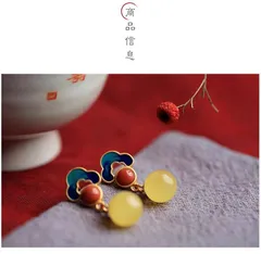 【和モダン】七宝風ブルー×朱赤×イエロービーズ ピアス｜小粒 揺れ感 レトロチャイナ