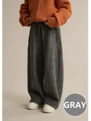 裏起毛 ダークグレー ワイドパンツ キッズ 冬 暖かい 厚手 フリース調 ゆったり ウエストゴム ファスナーポケット グレー