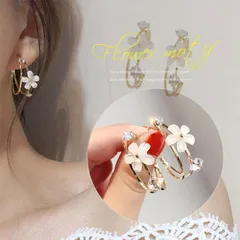 花モチーフ フープピアス 韓国ファッション おしゃれ(T)