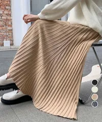 プリーツスカートフレアニットスカート秋冬 (T)