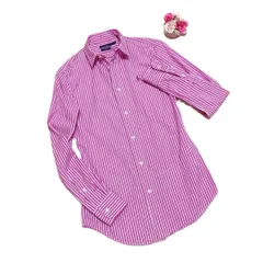 【used】POLO Ralph Lauren ポロ・ラルフローレン レディース 2 シャツ パープルストライプ スリムフィット 綿100 送料無料