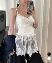 カップ付きレース裾キャミソール (T)