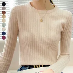 リブニットトップス 長袖リブカットソー(T)