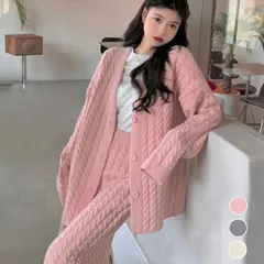 ケーブル編み ニットセットアップ 韓国ファッション(T)