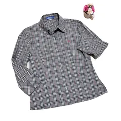 【美品】BURBERRY BLUE LABEL バーバリーブルーレーベル レディース 40 シャツ バーバリーチェック グレイ系 7分袖 綿100 送料無料