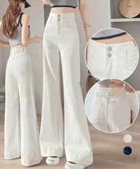 フレアデニムパンツ ハイウエスト美脚脚長 (T)