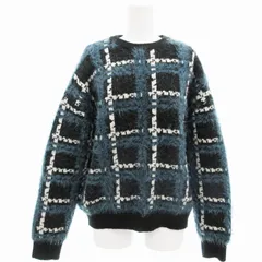 アズールバイマウジー AZUL by moussy シャギーニット プルオーバー チェック S 青 ブルー 黒 ブラック 白 ホワイト /UD