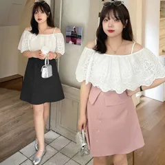 2L～6L 大きいサイズ 通勤 通学 オシャレ2WAY着 可愛いフリル 刺繍 レースシャツブラウス(T)