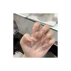 24枚セット ネイルチップ 艶感のあるヌーディーなピンクの配置が女性らしく華奢なイメージです。 0