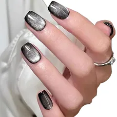 LUYING ネイルチップショート 3D爪 ネイルプレス24枚入 繰り返し使える 結婚式ネイルチップ かわいい ネイルチップ 人気 手作りカラーネイル キャッツアイネイル花嫁ネイル 光沢 レディース ギフト (ブラック) 簡単に貼る 耐久 便利 オフィス  1