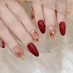 [NEURAD]ネイルチップ ミディアム 赤30枚入 付け爪 バラ 蝶 キラキラ ラメ レッド ゴージャス人気 和風 かわいい シンプル おしゃれ 成人式 入学式 卒業式 結婚式 花嫁ネイル 光沢 1