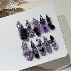 ネイルチップ ハンドメイド 10枚入り | 手作り 付け爪 光沢 ジェル風 韓国風 シンプル おしゃれ 再利用可能 | 結婚式 成人式 入学式 卒業式 花嫁ネイル パーティー 普段使い 春夏秋冬デザイン | 両面テープ付き (A203, M) 1