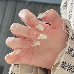 happykau ネイルチップ 24枚入 付け爪 長さ 人気 つけ爪 3D かわいい 手作り ネイルシール ファッション ネイル 結婚式 ネイルチップ 花嫁ネイル ピンク 可愛い (D, free) 1