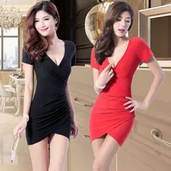 S3L キャバドレス キャバ嬢 大胆露出 深V ミニ丈セクシー ドレス ワンピース(T)