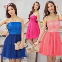 種類4：ブルー/２L パーティー 結婚式 プリーツ チュール ドレス ワンピース (T)