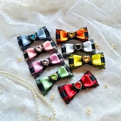 ヘアアクセサリー ヘアクリップ 選べる推し色 ブラックレース リボンクリップ 2個セット 推し活リボン