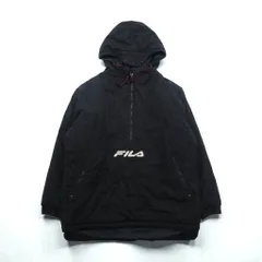 FILA 90年代 ビッグサイズ 中綿 ハーフジップ アノラックパーカー XL ブラック ナイロン カンガルーポケット