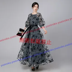 種類6：ブラック/3L オシャレ花柄パフスリーブドレス (T)