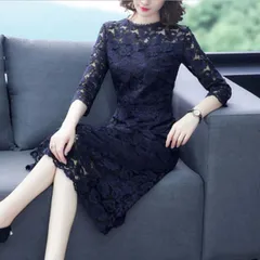 お出かけ 通勤 通学 パーティードレス パーティドレス フォーマルドレス 二次会 大人優雅 七分袖 花柄総レースドレスワンピース(T)