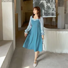 2L～5L 大きいサイズ バイカラー 異素材切替 ウエストゴム入り 重ねる風長袖ワンピース(T)