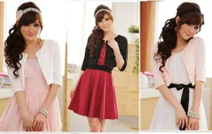 種類1：ブラック/F お嬢様スタイル 後ろリボン付きボレロカーディガン (T)