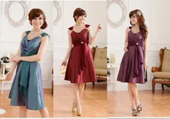 種類10：グリーン/３L パーティー　結婚式　演奏会　Vネック　インナー・ブローチ付き　ドレス (T)