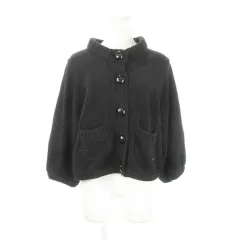 バーバリーブルーレーベル BURBERRY BLUE LABEL ニットカーディガン ハイネック 七分袖 ロゴプレート 38 M 黒 ブラック /AH2 ■GY99