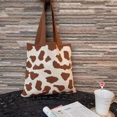 ニットバッグ トートバッグ レディース ヒョウ柄 デザイン  韓国 ファッション 雑貨 かわいい おしゃれ 北欧 送料無料 [K] (T)