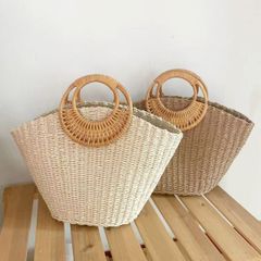 美品 AMPANA アンピアーナ ラフィア かごバッグ マルシェ ナチュラル S