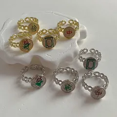 指輪 メタル ジルコニア デザイン アクセサリー 韓国ファッション 麻雀[K](T)