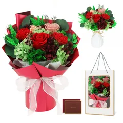 【新着商品】ブーケ(レッド) 人気 女性 お返し ホワイトデー 誕生日、記念日、バレンタイン、卒業式 最適プロポーズ 枯れない花 枯れない花 花瓶付き 香りあり プリザーブドフラワーギフト SENJWARM 薔薇 花束 カーネーション プリザーブドフラワー