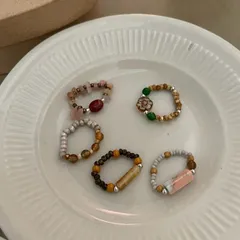 種類1：A ビーズ指輪　レディース　韓国ファッション　デザイン　ビンテージ　パール (T)