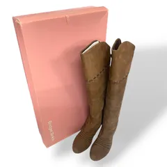 極美品　Bridget Birkin　ブリジットバーキン　ニーハイブーツ　ロングブーツ　スエード素材　編み込み　イントレ　フリンジ　サイドジップ　チャンキーヒール　ベージュ　23cm