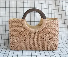 カゴバッグ ハンドバッグ トートバッグ スクエア 手作り ビーチ 透かし編み 韓国 ファッション 雑貨 かわいい おしゃれ 北欧 送料無料 [K] (T)
