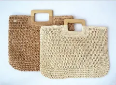 カゴバッグ ハンドバッグ トートバッグ スクエア 手作り ビーチ 透かし編み 韓国 ファッション 雑貨 かわいい おしゃれ 北欧 送料無料 [K] (T)