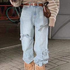 Andrea&co. デニムビジュー刺繍パンツ - メルカリ