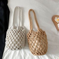 贅沢2点セット】オーガニックコットンリネンで編んだ巾着バッグ&スマホ 