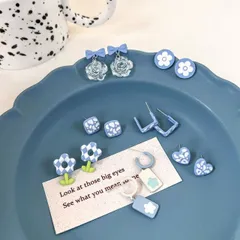 ピアス アクセサリー お花 ブルー系 可愛い  韓国 ファッション 雑貨 かわいい おしゃれ 北欧 送料無料 [K] (T)